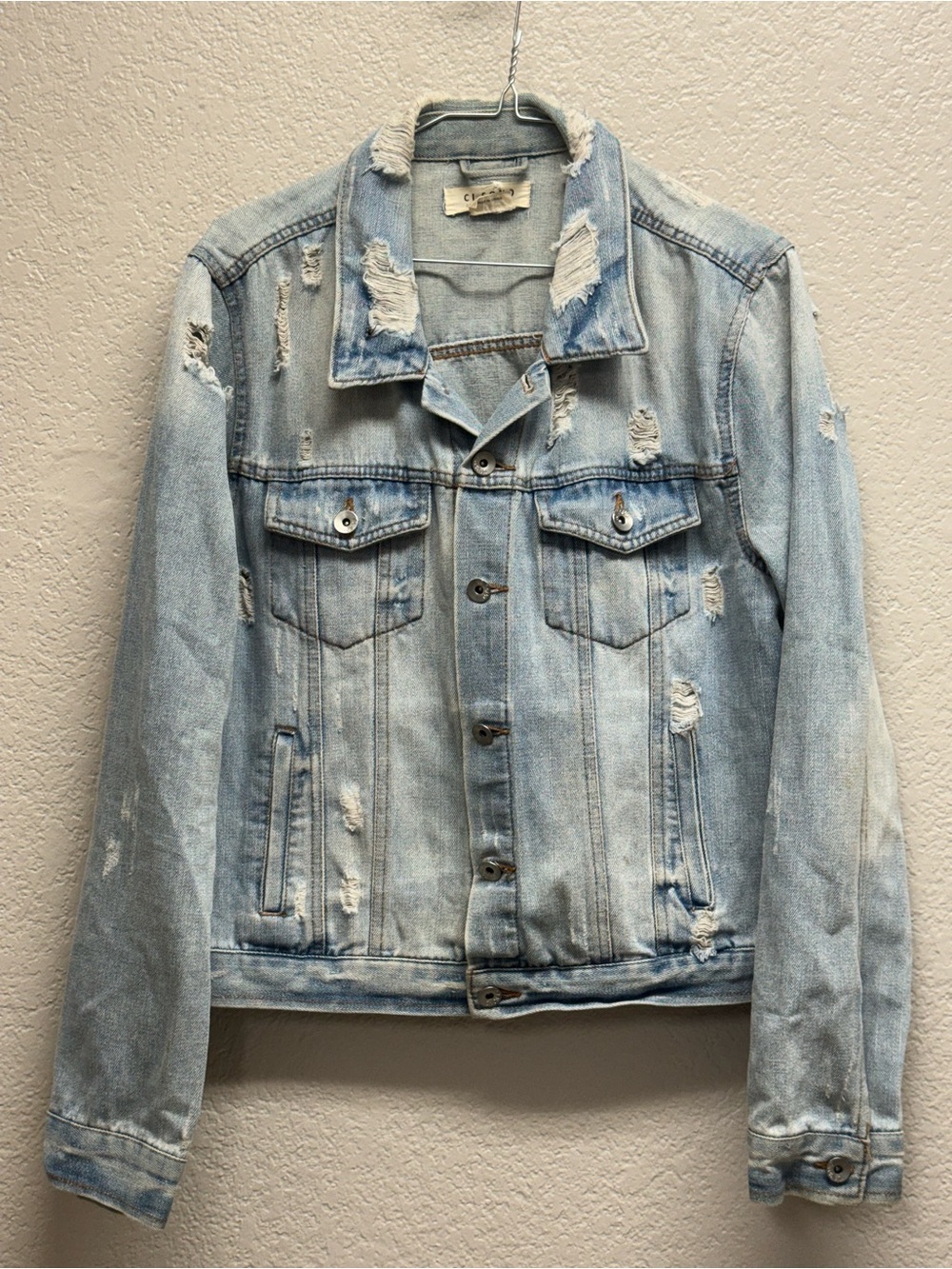 Ci Sono Light Blue Distressed Denim Jacket Pit 21” X 22”